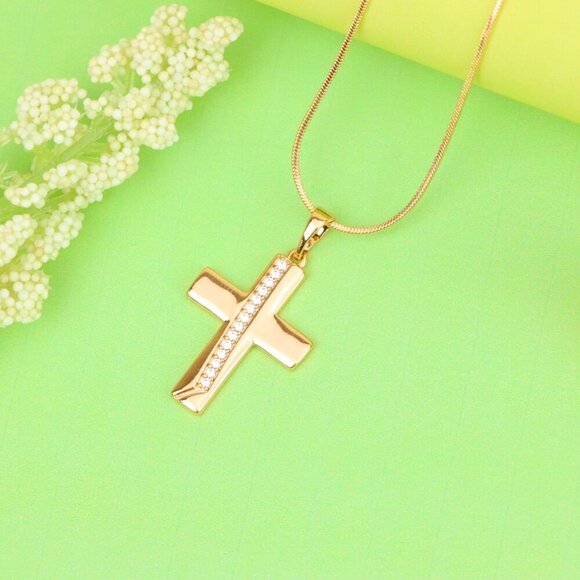 "Rose Gold Cross Pendant with CZ Accents, XPPT1396 - Picture 13 of 13